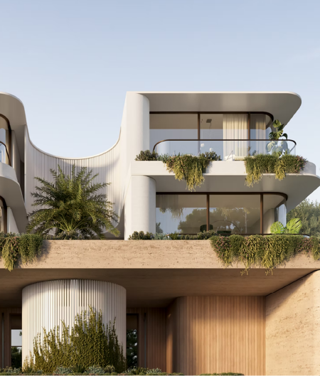 Side frontal facade of a modern, luxury residential home